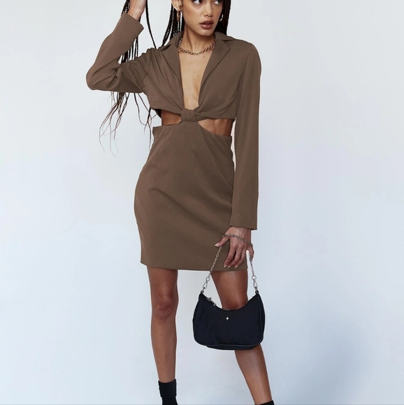 Princess Polly Celeste Mini Dress Brown Cut Out Size 8 - Picture 1 of 11